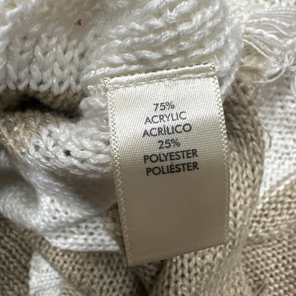 BKE Fringe Distressed Hem Knit Sweater Beige Striped Size L Oversized Beach Boho - Picture 10 of 11